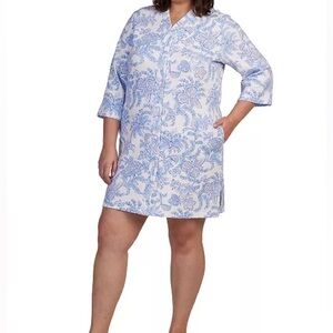 MISS ELAINE PLUS-SIZE QUILTED BLUE FLORAL SNAP FRONT ROBE SIZE 2X
